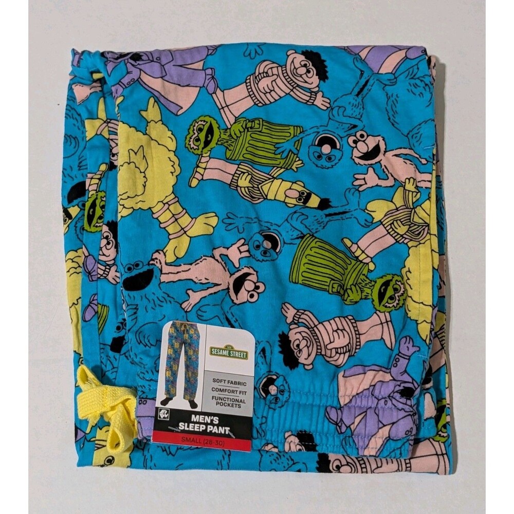 NWT Sesame Street Mens Sleep Pants Pajamas Small Blue Elmo Big Bird Cookie